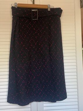 Valerie Stevens Black Midi Skirt with Pink Dot Print and Buckle